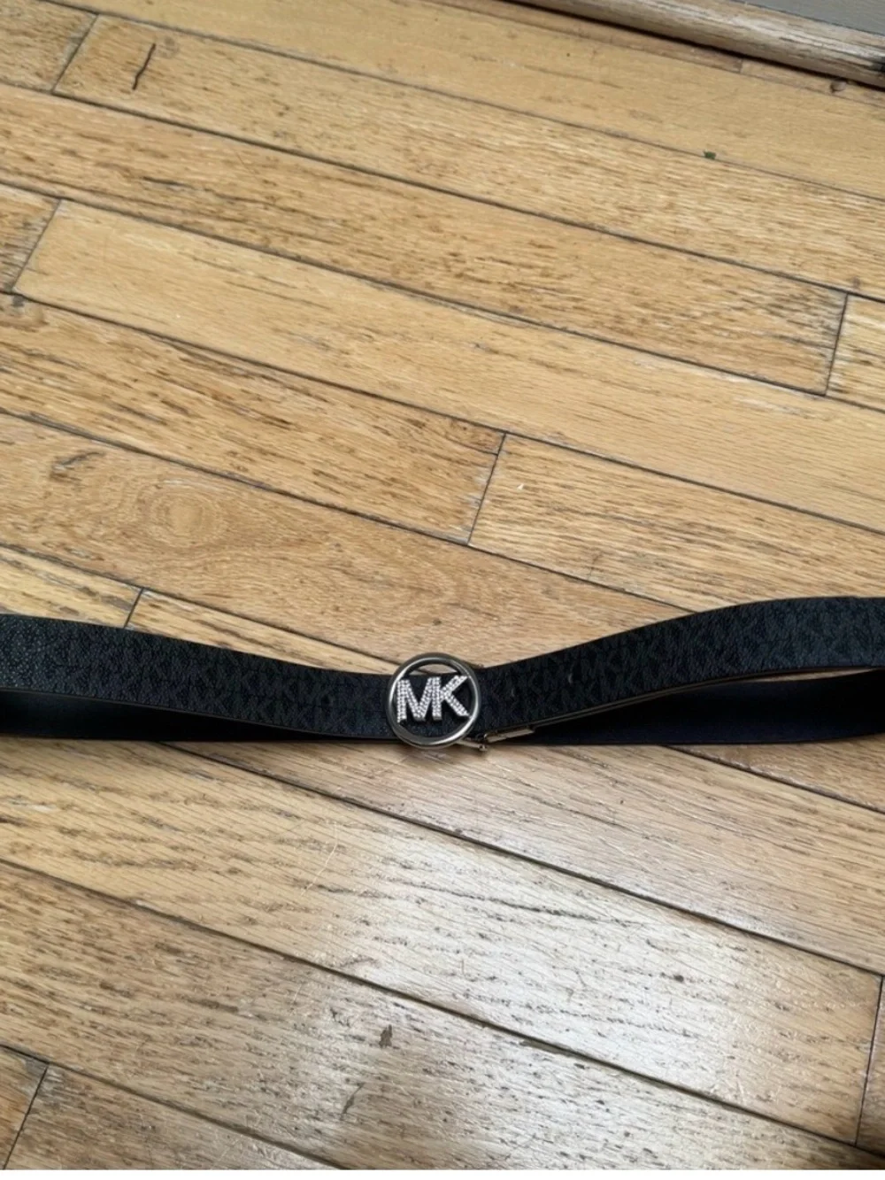 Michael Kors Monogram Black Belt with Embellished Silver Logo Buckle